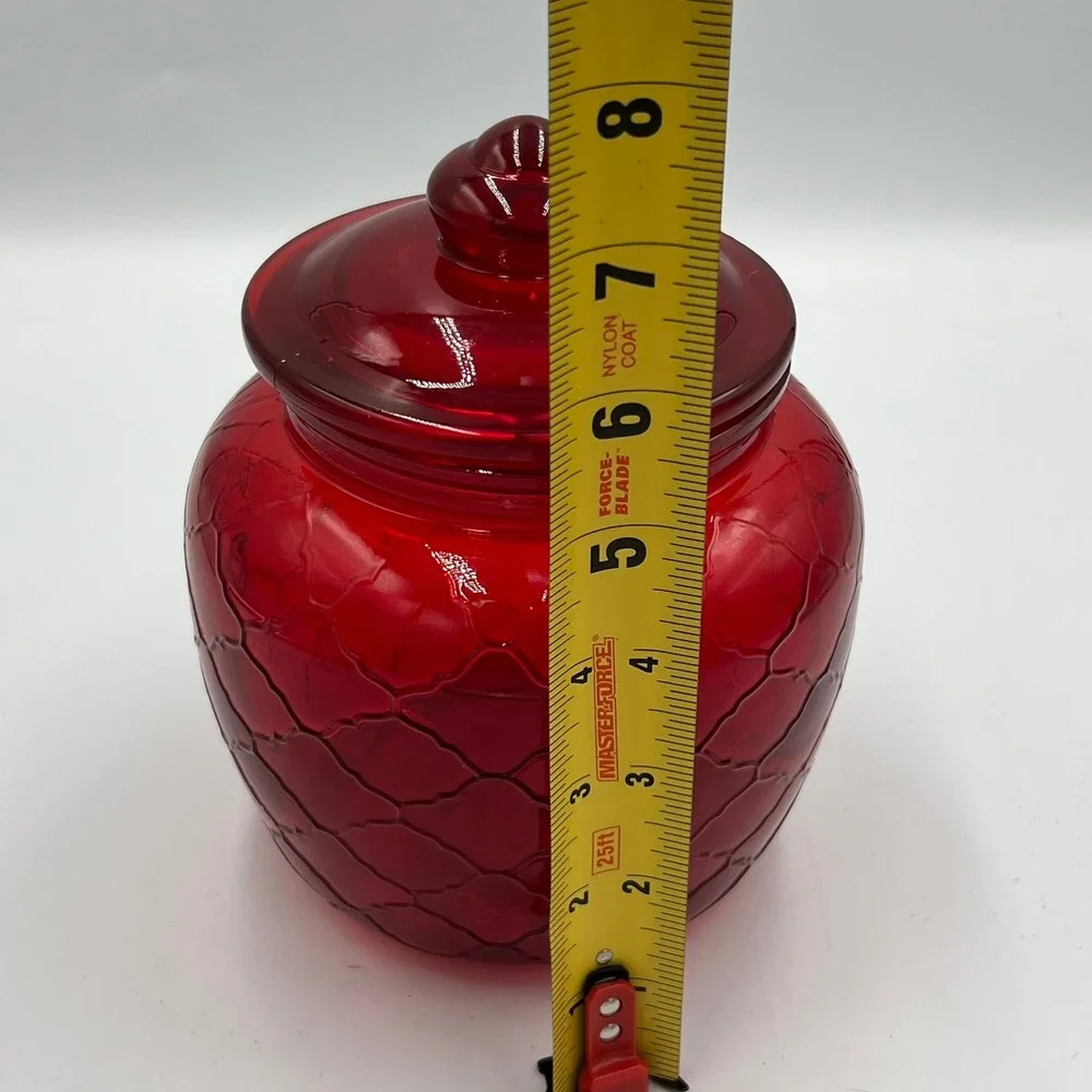 Threshold Glass Candy Jar Red Excellent Quilted Farmhouse 200 09 0249